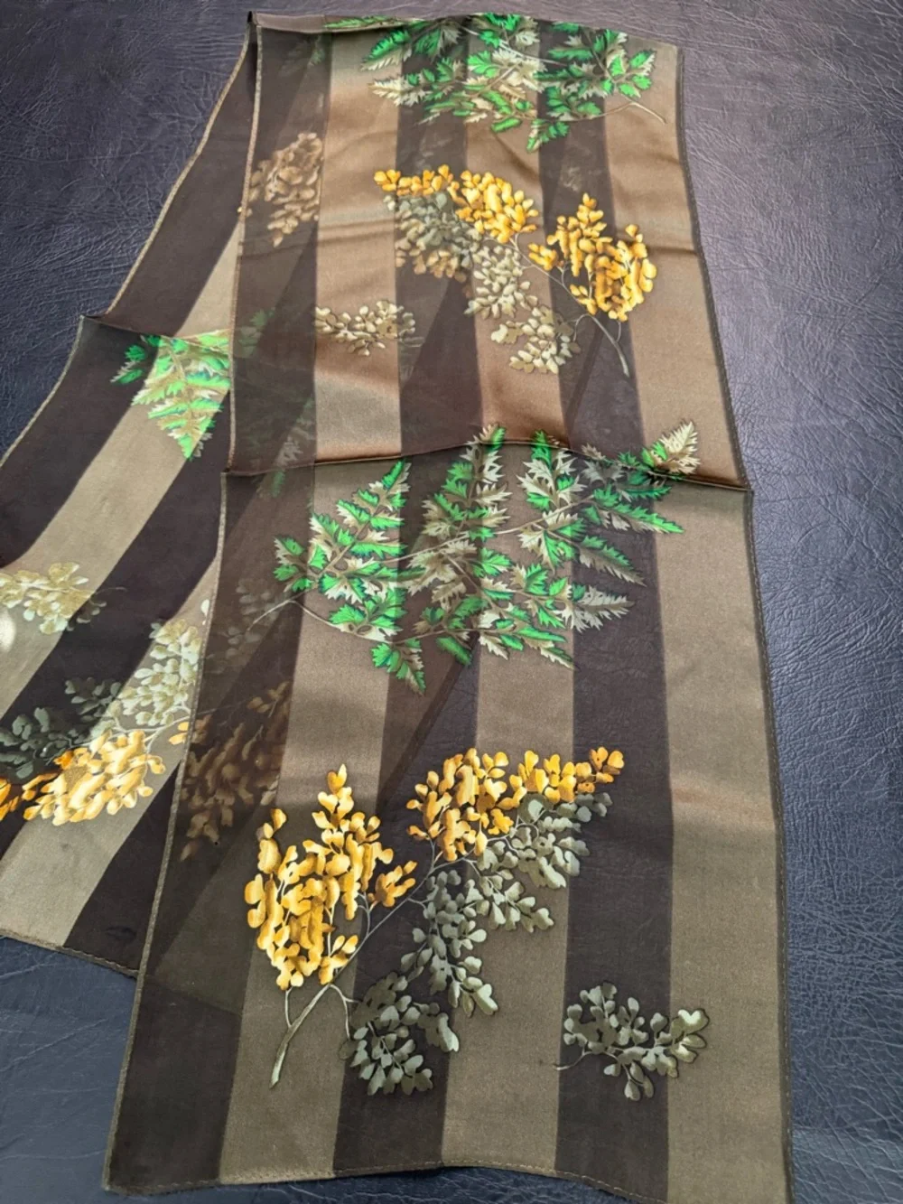 Olive Botanical Long Silk Scarf Cottagecore Earthy Aesthetic Floral - Picture 4 of 6